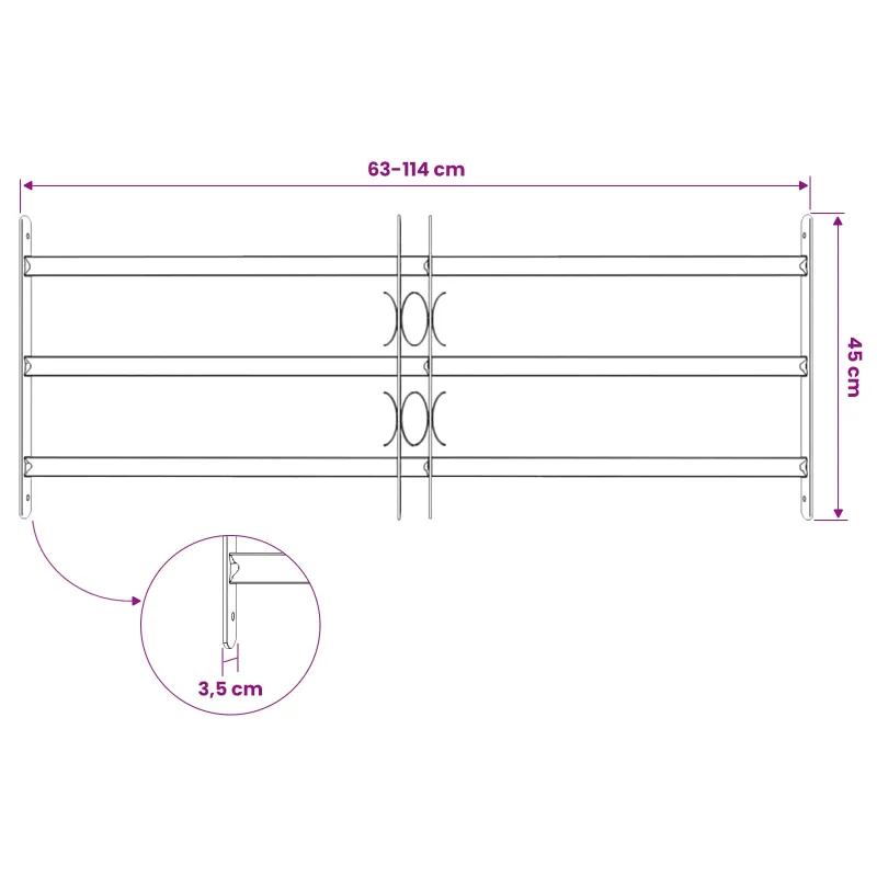 Langų saugos grotelės su 3 skersinėmis 3 pcs 63-114 cm