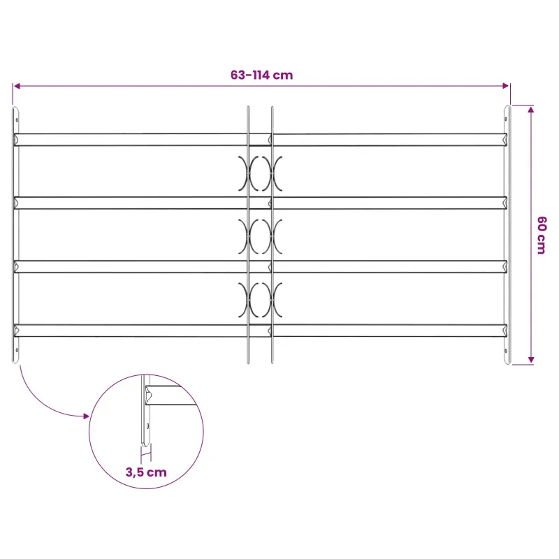 Saugumo grotelės langams su 4 kryžmėmis 3 pcs 63-114 cm