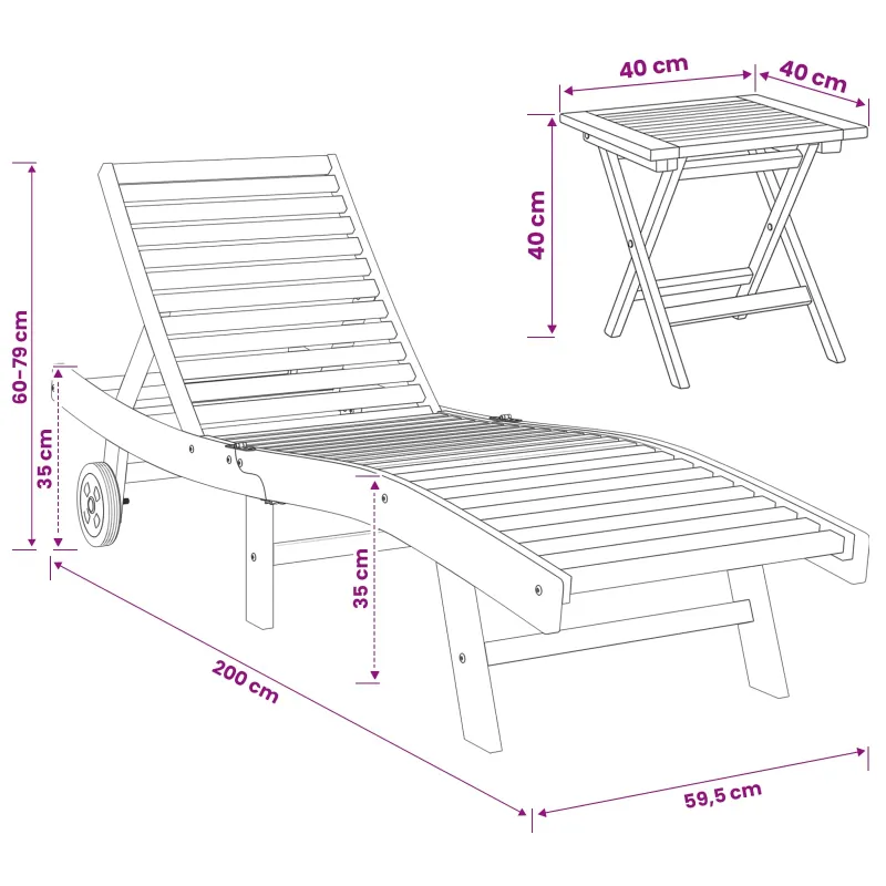 Saulės gultas 2 pcs Ruda Kieto teka medžio