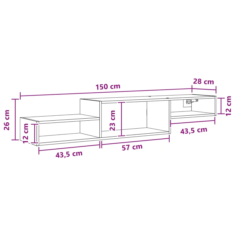 Sieninis televizoriaus stovas Sieninis Balta 150 x 28 x 26 cm