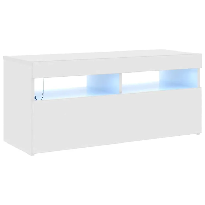 TV spintelė su LED apšvietimu, balta, 90x35x40cm, blizgi