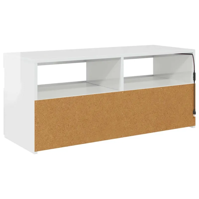 TV spintelė su LED apšvietimu, balta, 90x35x40cm, blizgi