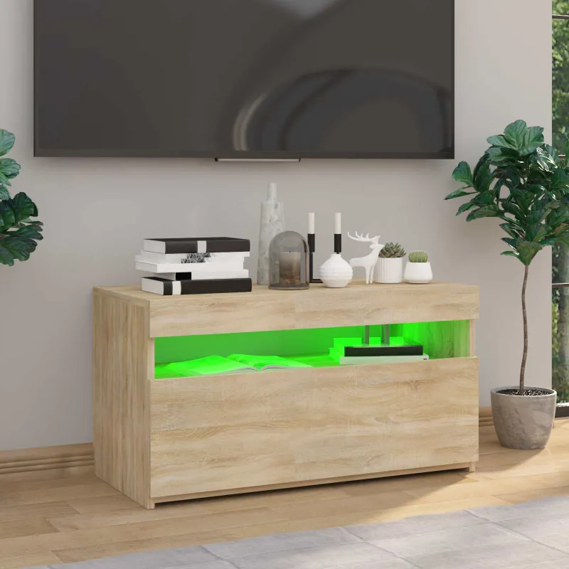 Televizoriaus spintelė su LED apšvietimu, ąžuolo, 75x35x40cm