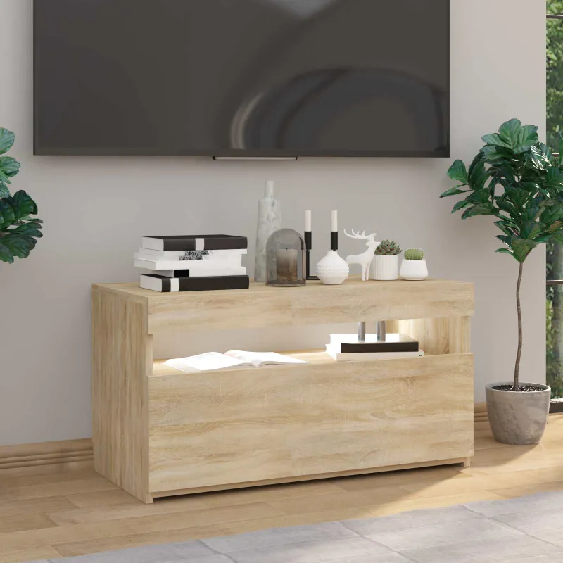 Televizoriaus spintelė su LED apšvietimu, ąžuolo, 75x35x40cm
