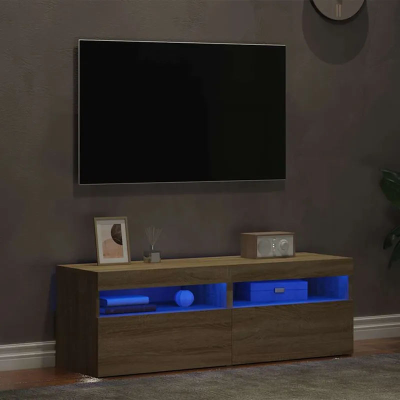 TV spintelės su LED apšvietimu, 2vnt., ąžuolo, 60x35x40cm