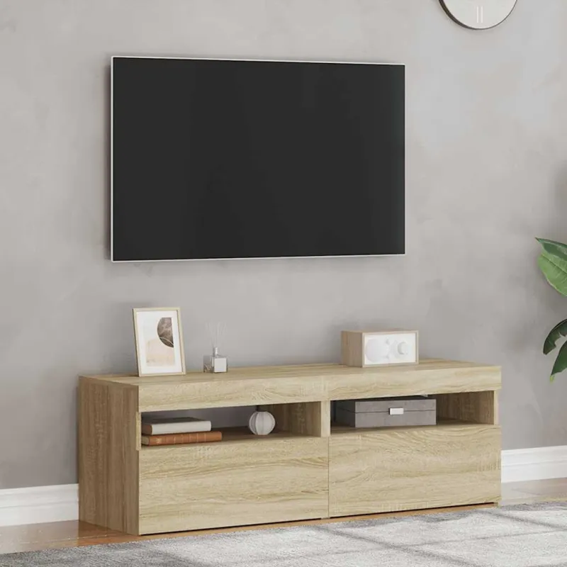 TV spintelės su LED apšvietimu, 2vnt., ąžuolo, 60x35x40cm