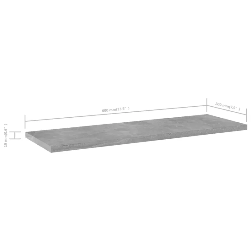 Knygų lentynos plokštės, 4vnt., betono pilkos, 60x20x1,5cm, MDP