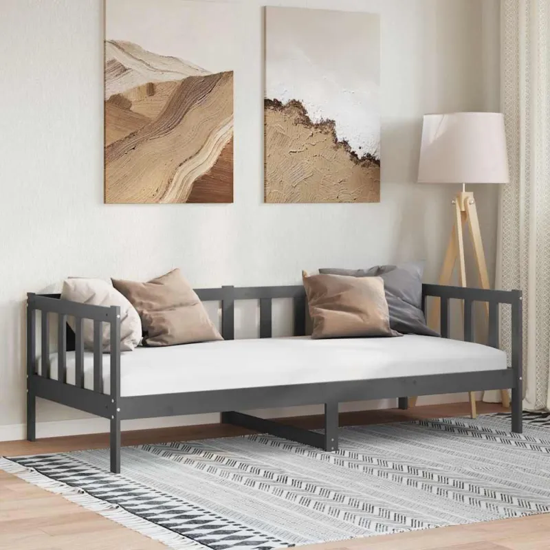 Lova, pilkos spalvos, 90x200cm, pušies medienos masyvas