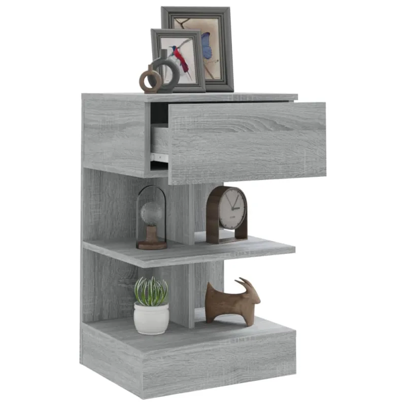 Naktinė spintelė, pilka ąžuolo, 40x35x65cm, apdirbta mediena