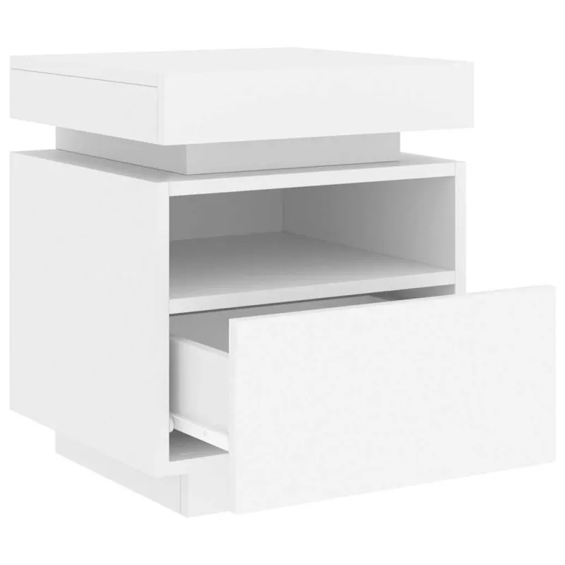 Naktinės spintelės su LED, 2vnt., baltos, 40x39x48,5cm