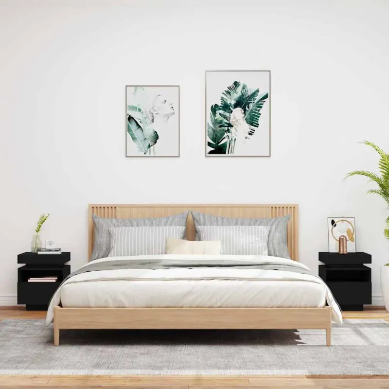 Naktinės spintelės su LED, 2vnt., juodos, 40x39x48,5cm