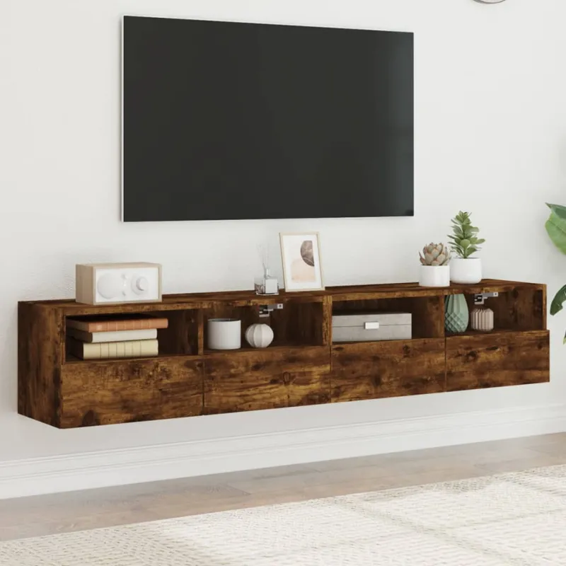 Sieninės TV spintelės, 2vnt., dūminės, 80x30x30cm, mediena
