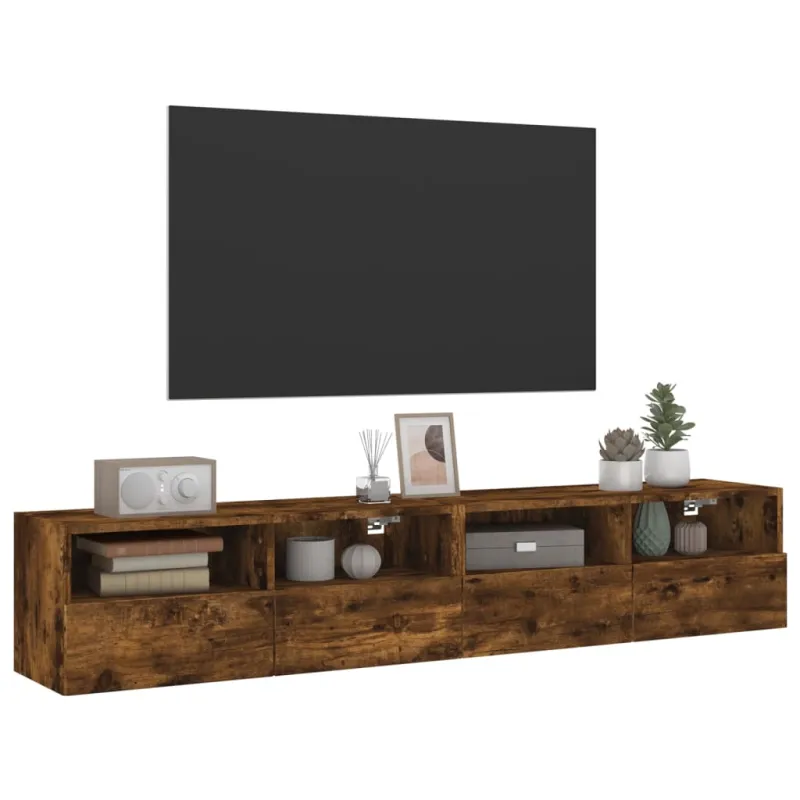 Sieninės TV spintelės, 2vnt., dūminės, 80x30x30cm, mediena