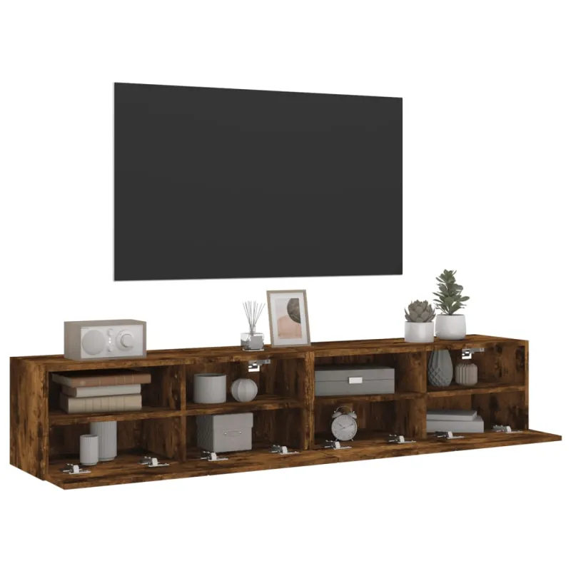 Sieninės TV spintelės, 2vnt., dūminės, 80x30x30cm, mediena
