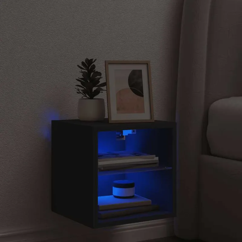 Sieninė TV spintelė su LED lemputėmis, juoda, 30x28,5x30cm