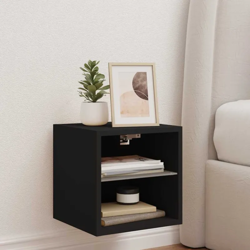 Sieninė TV spintelė su LED lemputėmis, juoda, 30x28,5x30cm
