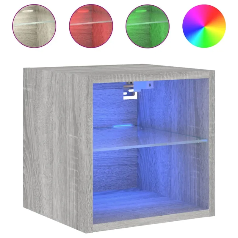 Sieninės TV spintelės su LED, 2vnt., pilkos, 30x28,5x30cm