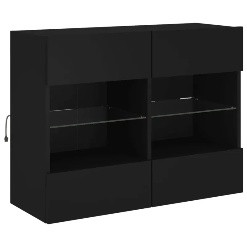 Sieninė TV spintelė su LED lemputėmis, juoda, 78,5x30x60,5cm