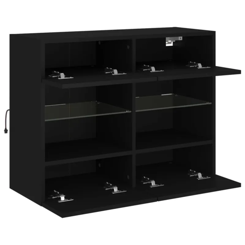 Sieninė TV spintelė su LED lemputėmis, juoda, 78,5x30x60,5cm