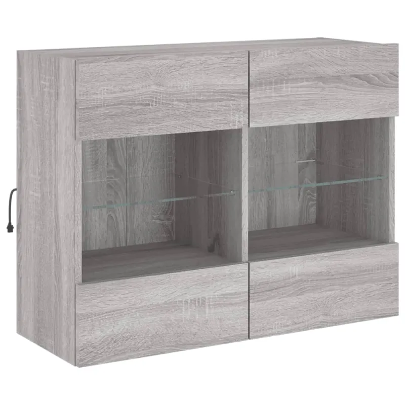 Sieninė TV spintelė su LED lemputėmis, pilka, 78,5x30x60,5cm