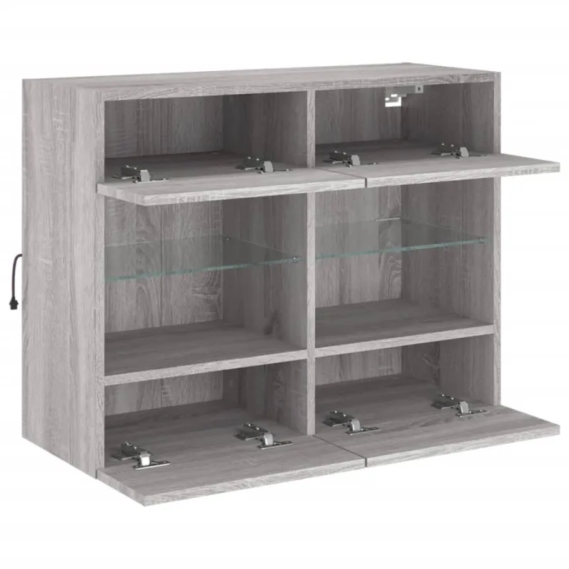 Sieninė TV spintelė su LED lemputėmis, pilka, 78,5x30x60,5cm