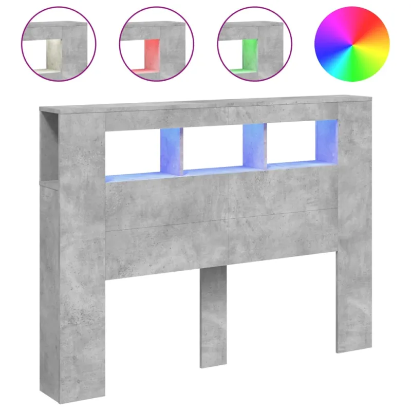 LED galvūgalis, betono, 140x18,5x103,5cm, apdirbta mediena