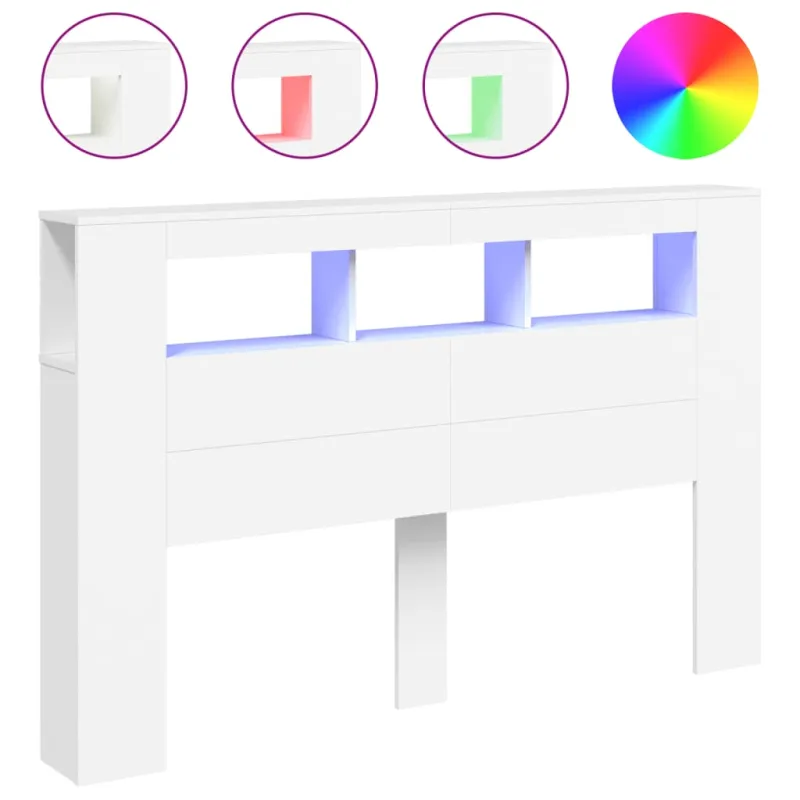 LED galvūgalis, baltas, 160x18,5x103,5cm, apdirbta mediena