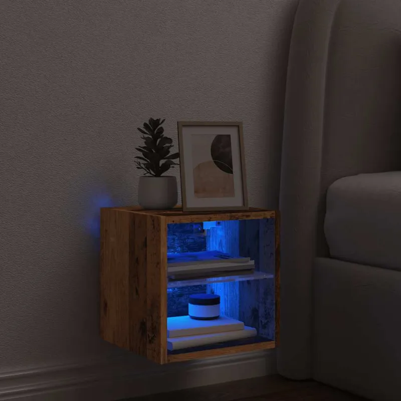 televizoriaus sieninė spintelė su LED lemputėmis Old Wood