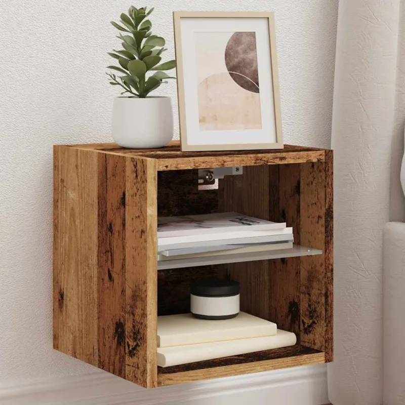 televizoriaus sieninė spintelė su LED lemputėmis Old Wood