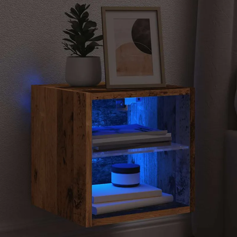 televizoriaus sieninė spintelė su LED lemputėmis Old Wood
