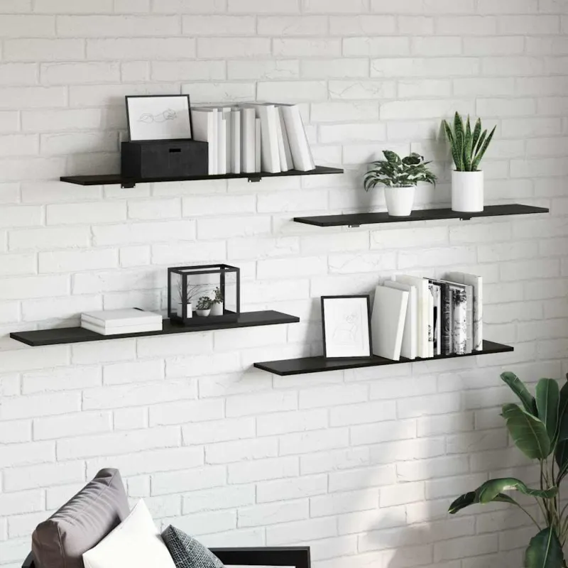 Knygų lentyna 4 pcs Juodas 100 x 20 x 1,5 cm Apdirbta mediena