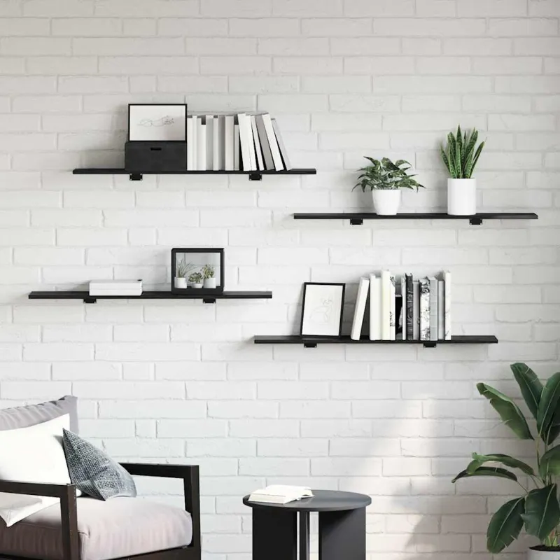 Knygų lentyna 4 pcs Juodas 100 x 20 x 1,5 cm Apdirbta mediena