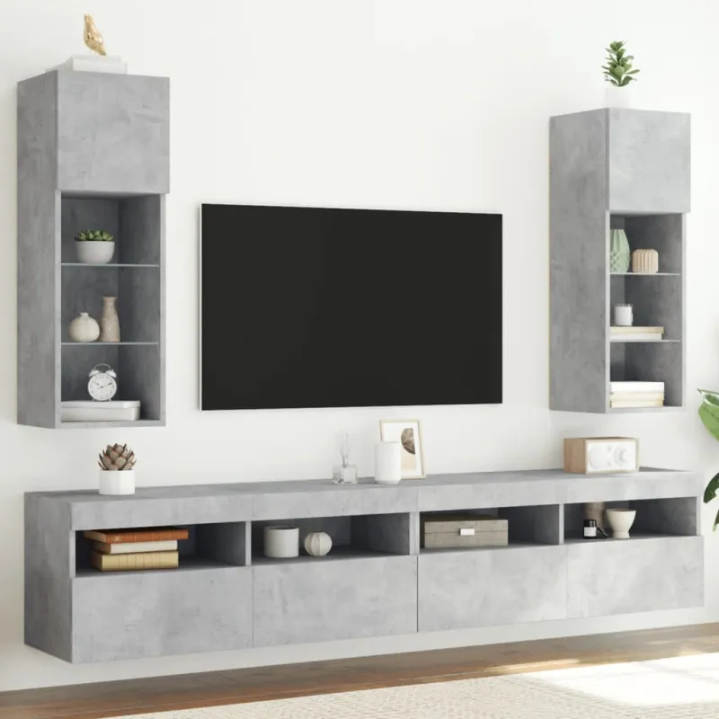 TV spintelės su LED lemputėmis, 2vnt., betono, 30,5x30x90cm
