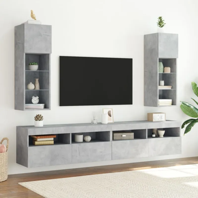 TV spintelės su LED lemputėmis, 2vnt., betono, 30,5x30x90cm