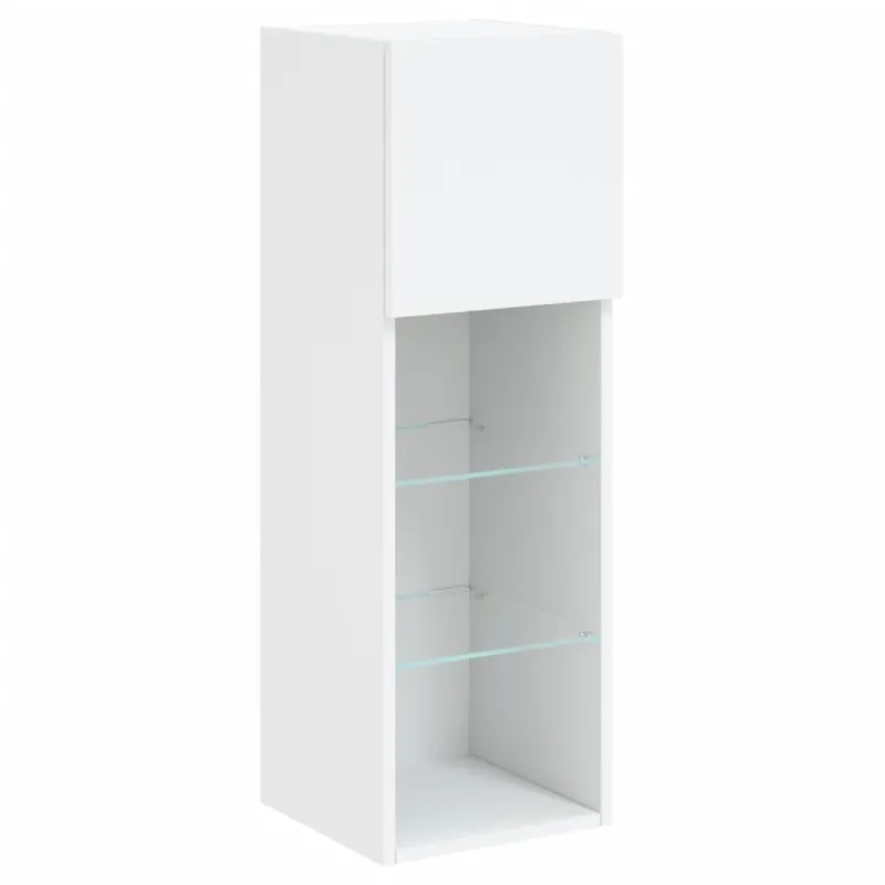 Sieninė TV sekcija su LED, 5 dalių, balta, apdirbta mediena