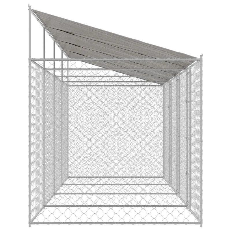 Šuo narvas su stogu Sidabro 800 x 200 x 256 cm Plienas ir PE