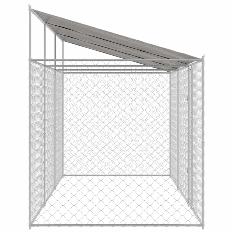 Šuo narvas su stogu Sidabro 600 x 200 x 256 cm Plienas ir PE