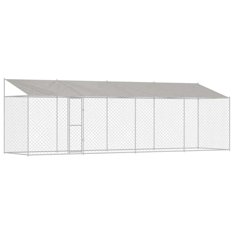 Šuo narvas su stogu Sidabro 800 x 200 x 256 cm Plienas ir PE