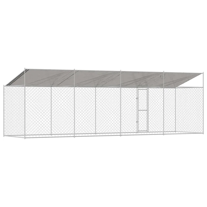Šuo narvas su stogu Sidabro 800 x 200 x 256 cm Plienas ir PE