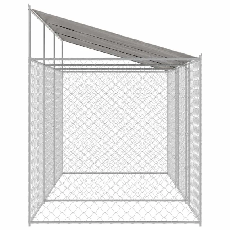 Šuo narvas su stogu Sidabro 600 x 200 x 256 cm Plienas ir PE
