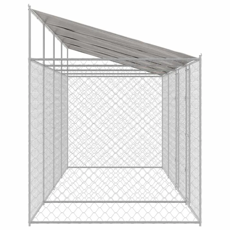 Šuo narvas su stogu Sidabro 800 x 200 x 256 cm Plienas ir PE
