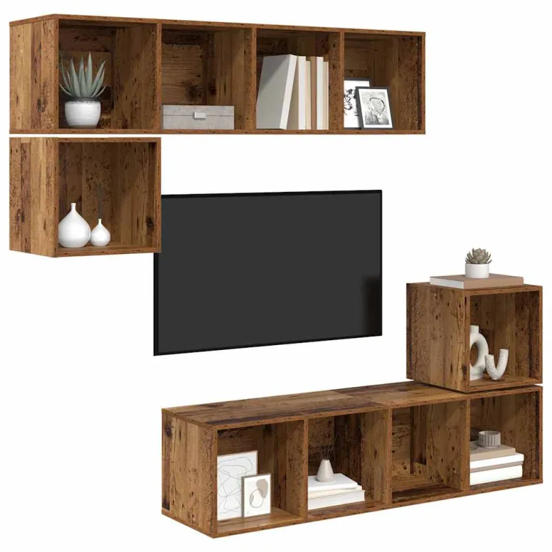 TV spintelių komplektas 4 pcs Senovinis medis Apdirbta mediena