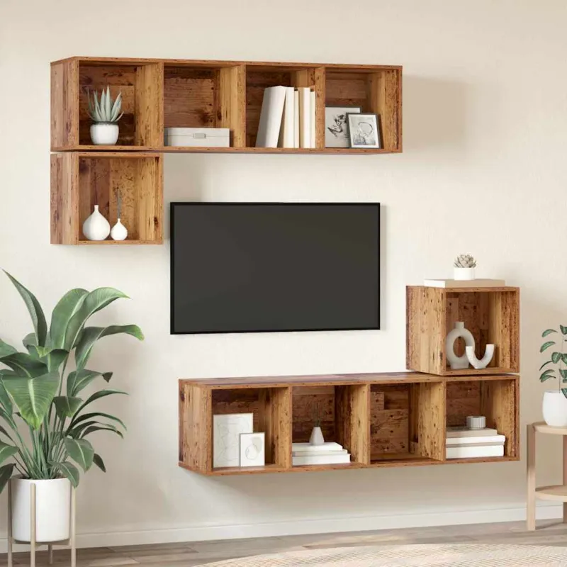 TV spintelių komplektas 4 pcs Senovinis medis Apdirbta mediena