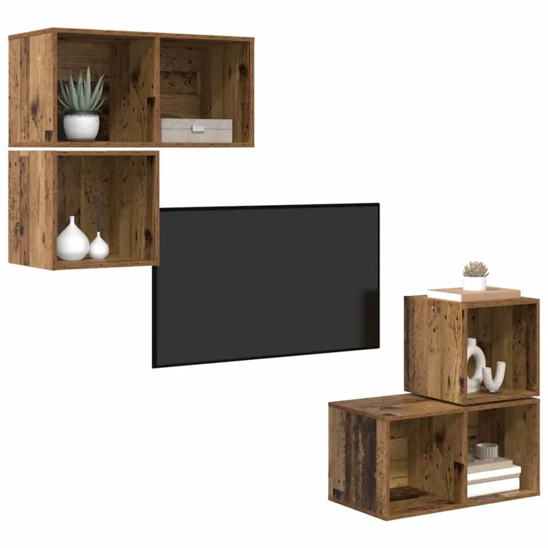TV spintelių komplektas 4 pcs Senovinis medis Apdirbta mediena