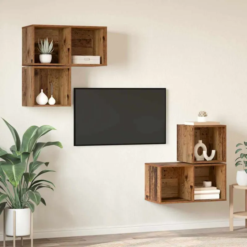 TV spintelių komplektas 4 pcs Senovinis medis Apdirbta mediena