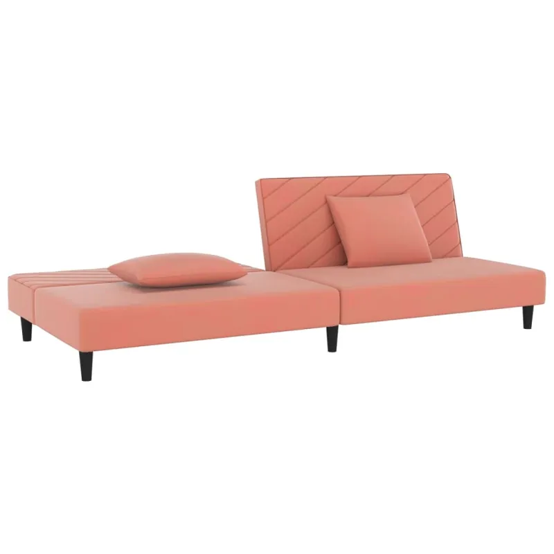 Dvivietė sofa-lova su dvejomis pagalvėmis, rožinė, aksomas