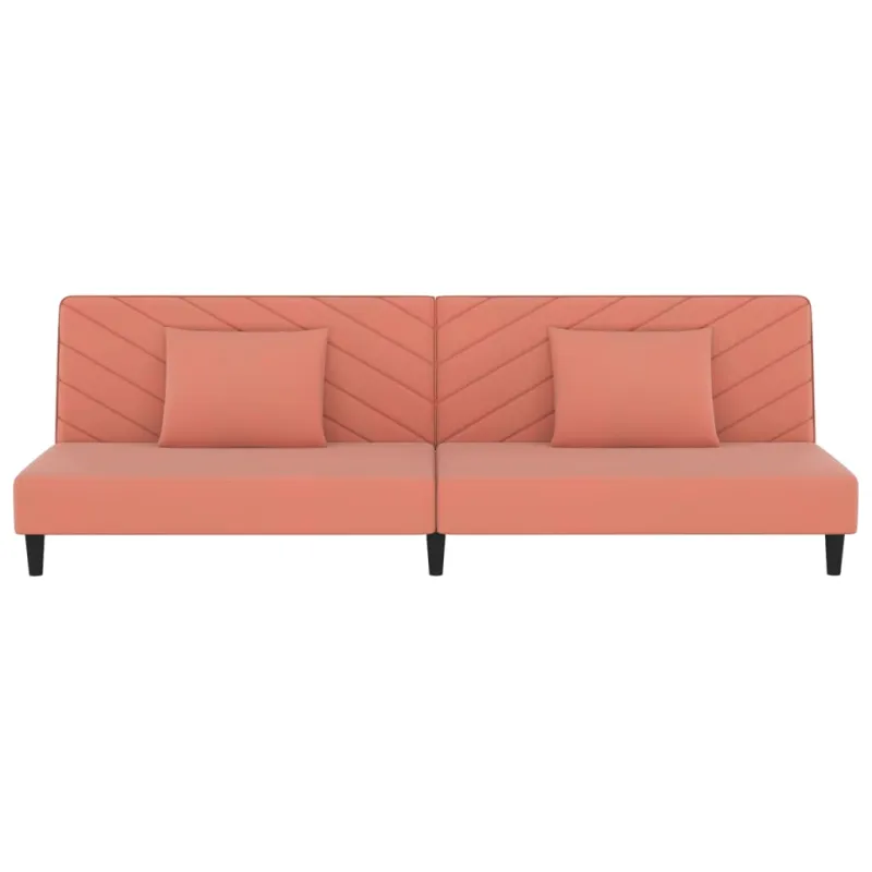 Dvivietė sofa-lova su dvejomis pagalvėmis, rožinė, aksomas