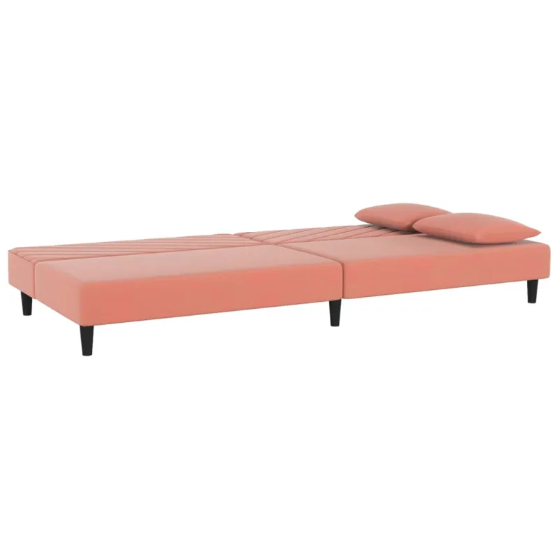 Dvivietė sofa-lova su dvejomis pagalvėmis, rožinė, aksomas