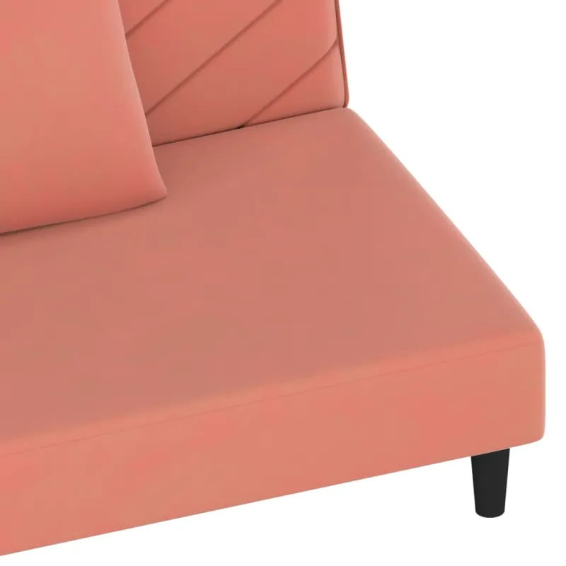 Dvivietė sofa-lova su dvejomis pagalvėmis, rožinė, aksomas