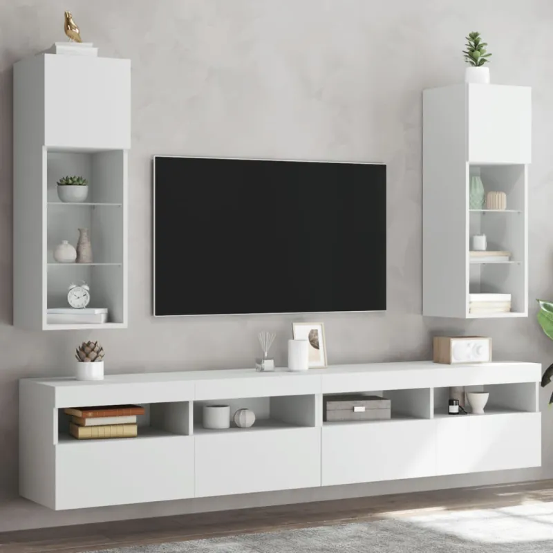 TV spintelės su LED lemputėmis, 2vnt., baltos, 30,5x30x90cm